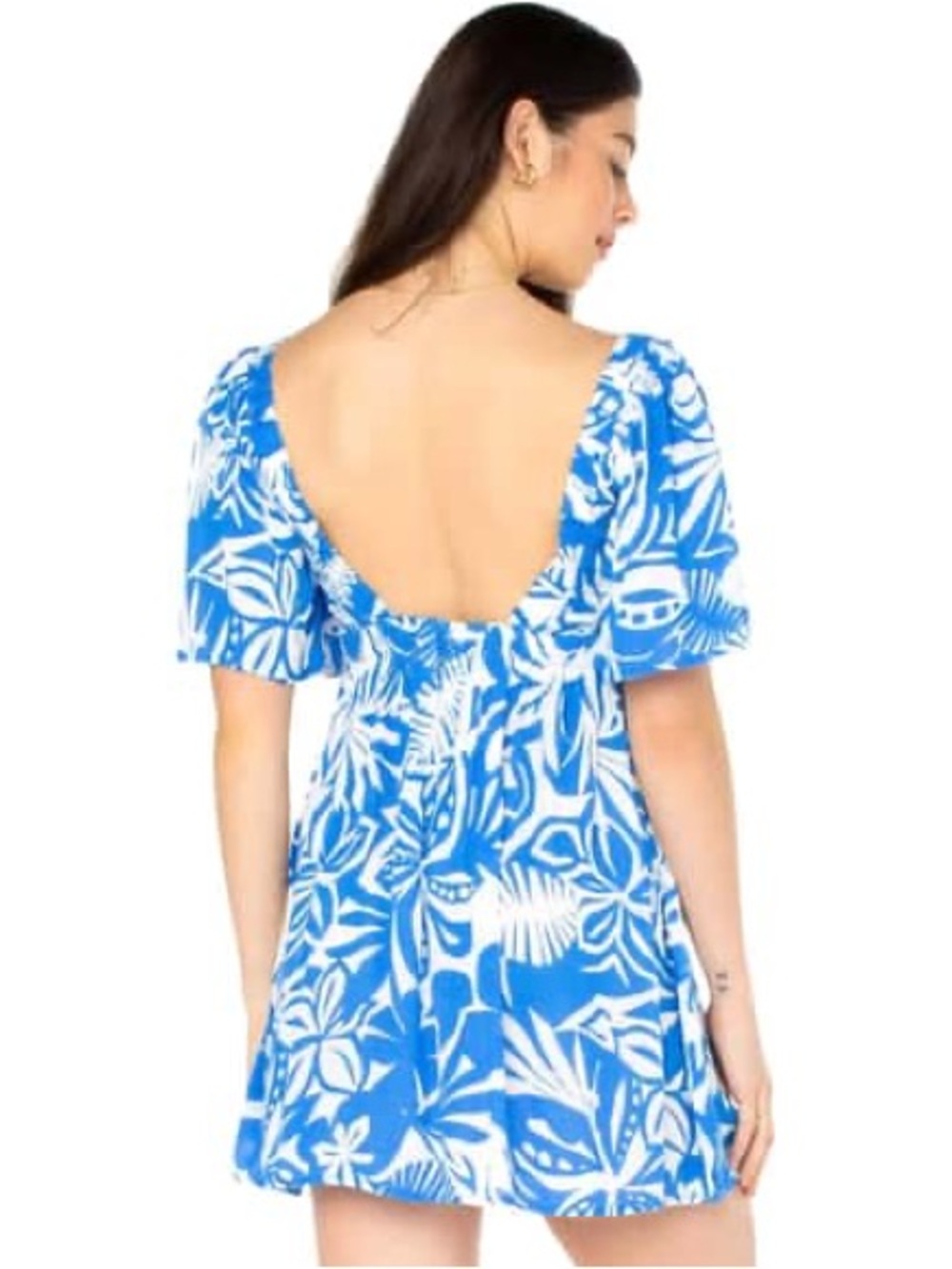 ROXY golden dawn Blue & White Tropical Print Mini Dress